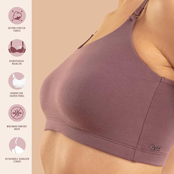 NYKD Everyday Wireless & Non-Padded Easy Breezy Slip-On Cotton T-Shirt Bra for Women Full Coverage - NYB165a